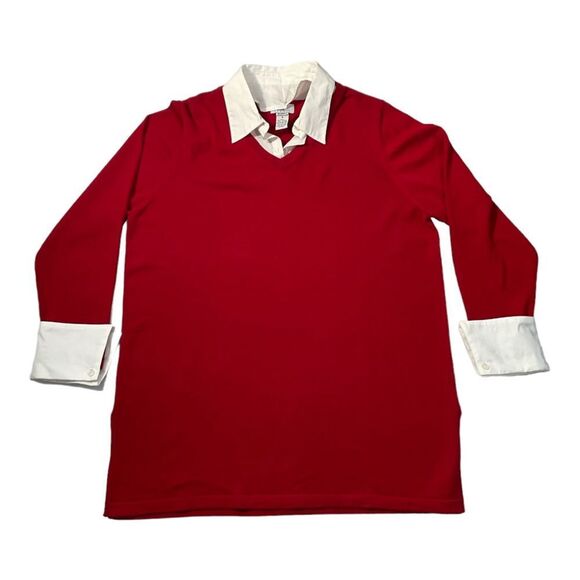 JL STUDIO Women's Size 1X Red Cardigan Sweater Attached Blouse Accents - Picture 8 of 14